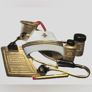 Vintage Signed AJC Gold Tone Enamel Nurse Doctor Medical Pin Brooch